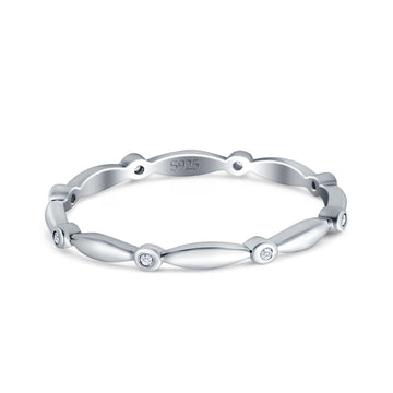 Eternity Ring Wedding Band Round Simulated Cubic Zirconia 925 Sterling Silver (1.8mm)